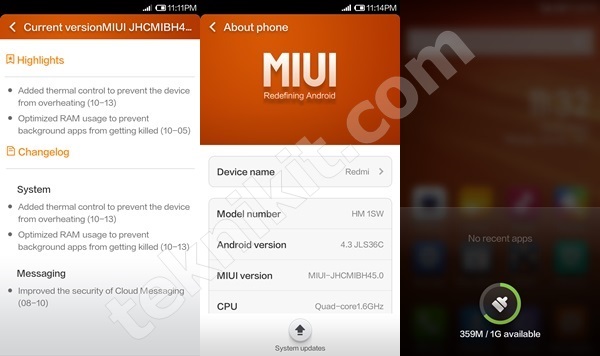 Xiaomi Redmi 1S Setelah Update ROM